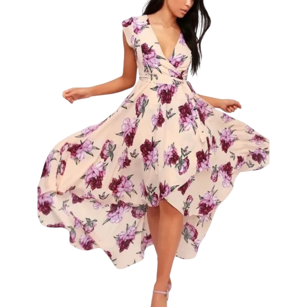 Lulu's Floral‎ Sleeveless High Low Chiffon Maxi Dress Size Medium